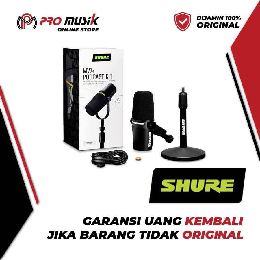 SHURE MV7+ Podcast Kit / MV7 Plus Podcast Kit Microphone Enhanced Audio LED Touch Panel USB-C & XLR Outputs